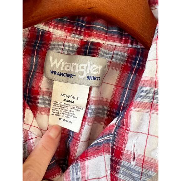 Wrangler Western Red Plaid Pearl Snap WRancher Shirt M - Picture 5 of 5